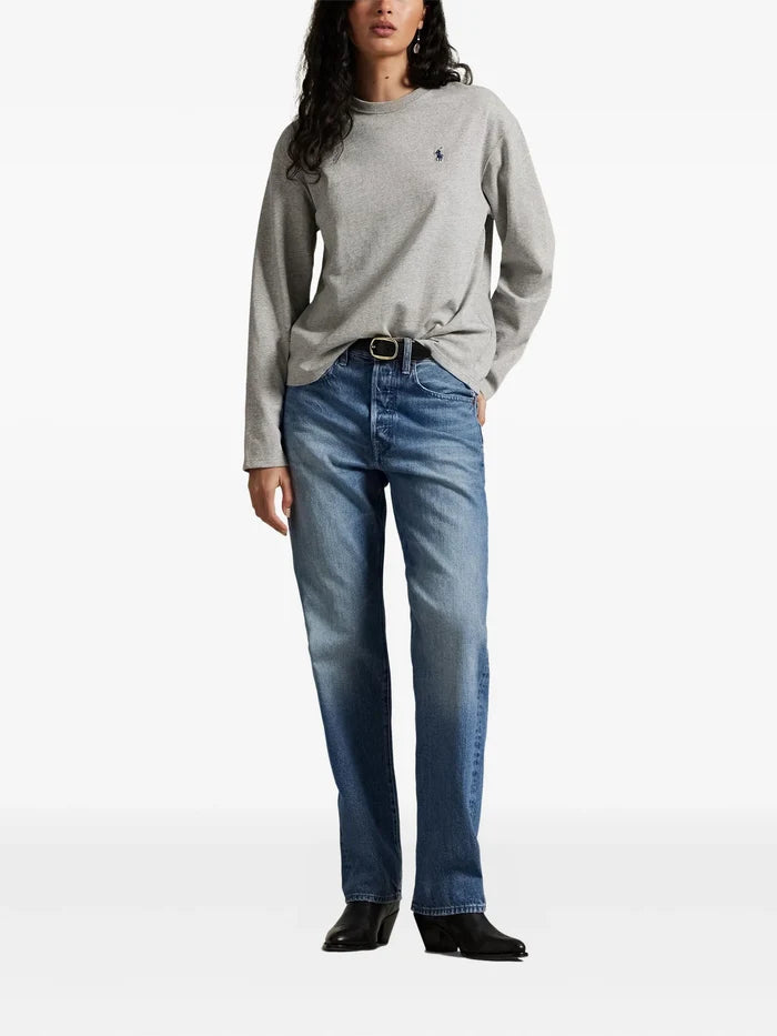 RALPH LAUREN WOMEN Cotton Jersey Long-Sleeve Tee Cobblestone Heather