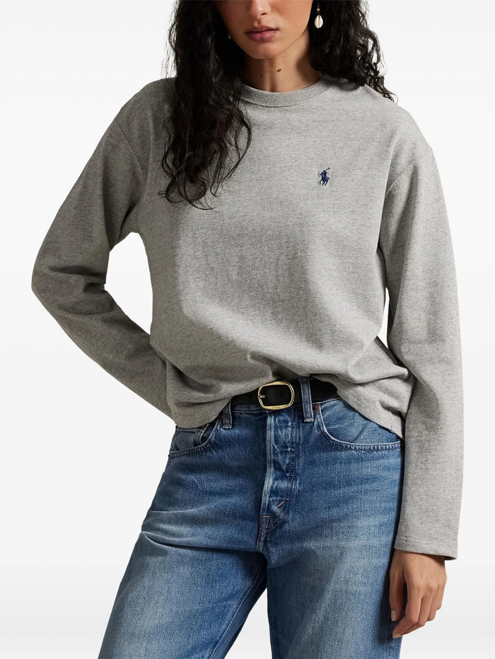 RALPH LAUREN WOMEN Cotton Jersey Long-Sleeve Tee Cobblestone Heather