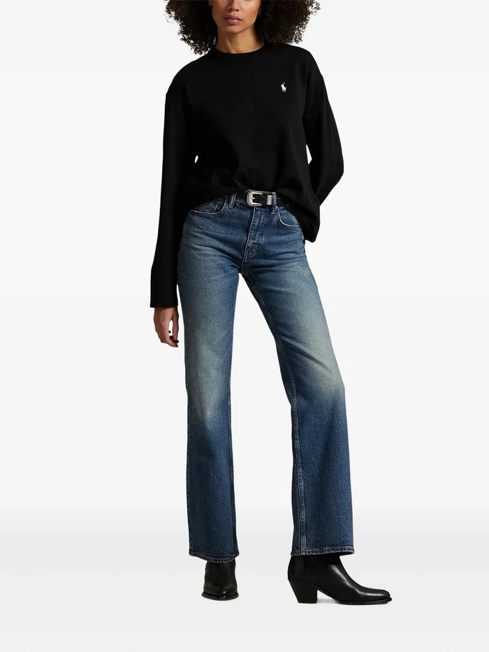 RALPH LAUREN WOMEN Cotton Jersey Long-Sleeve Tee Polo Black