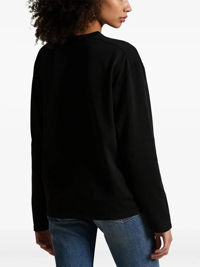 RALPH LAUREN WOMEN Cotton Jersey Long-Sleeve Tee Polo Black