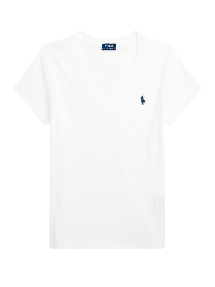 RALPH LAUREN WOMEN Cotton Jersey V-Neck T-Shirt White - MAISONDEFASHION.COM