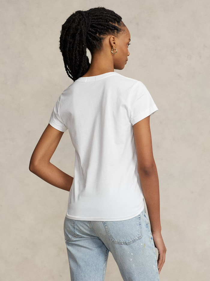 RALPH LAUREN WOMEN Cotton Jersey V-Neck T-Shirt White - MAISONDEFASHION.COM