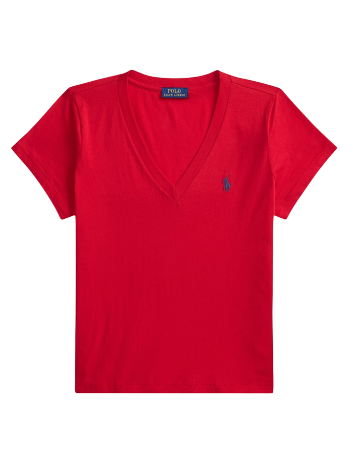 RALPH LAUREN WOMEN Cotton Jersey V-Neck Tee Very Red