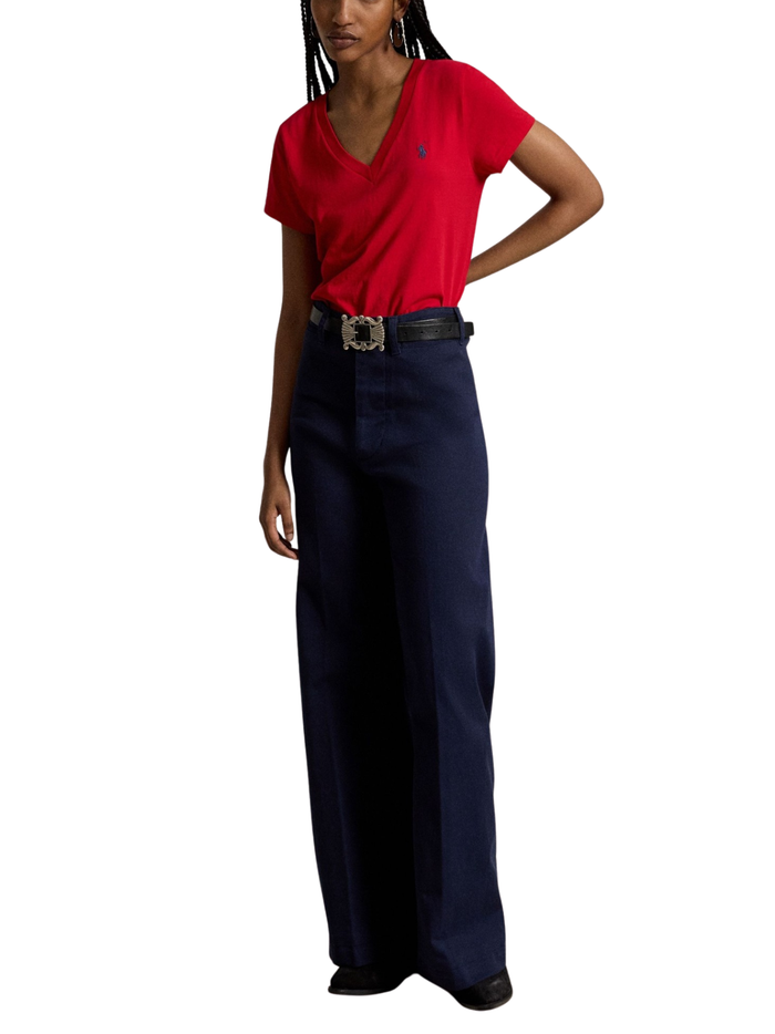 RALPH LAUREN WOMEN Cotton Jersey V-Neck Tee Very Red