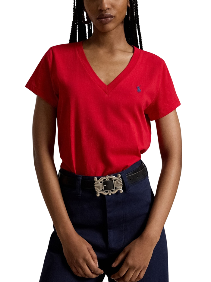 RALPH LAUREN WOMEN Cotton Jersey V-Neck Tee Very Red
