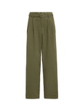 RALPH LAUREN WOMEN Cotton-Linen Notch Pleated Trousers Olive