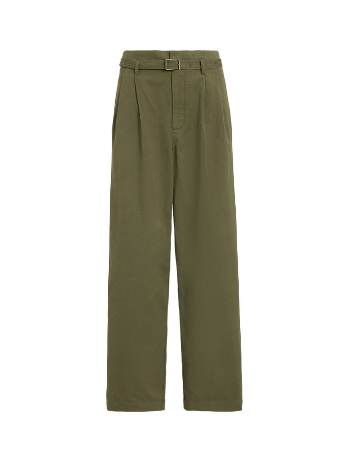 RALPH LAUREN WOMEN Cotton-Linen Notch Pleated Trousers Olive