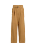 RALPH LAUREN WOMEN Cotton-Linen Notch Pleated Trousers Tan