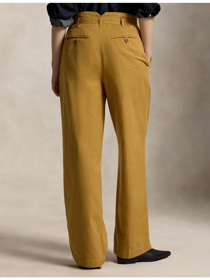 RALPH LAUREN WOMEN Cotton-Linen Notch Pleated Trousers Tan