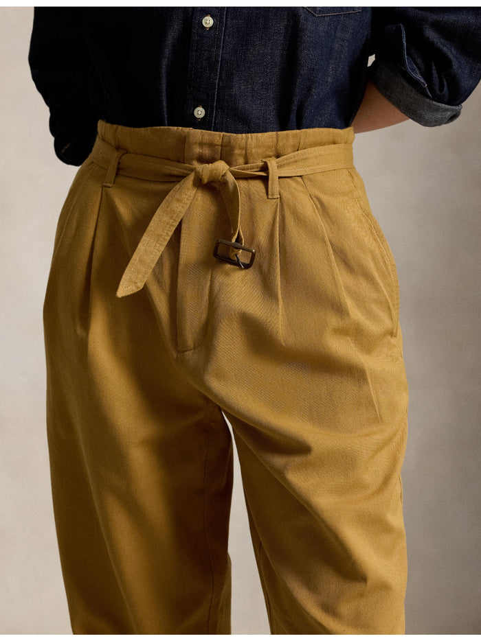 RALPH LAUREN WOMEN Cotton-Linen Notch Pleated Trousers Tan