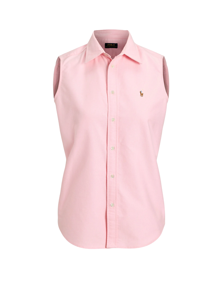 RALPH LAUREN WOMEN Cotton Oxford Sleeveless Shirt Bath Pink