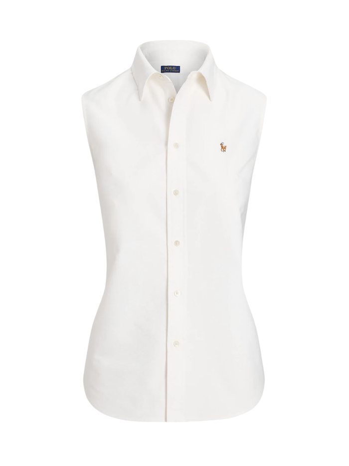 RALPH LAUREN WOMEN Cotton Oxford Sleeveless Shirt White