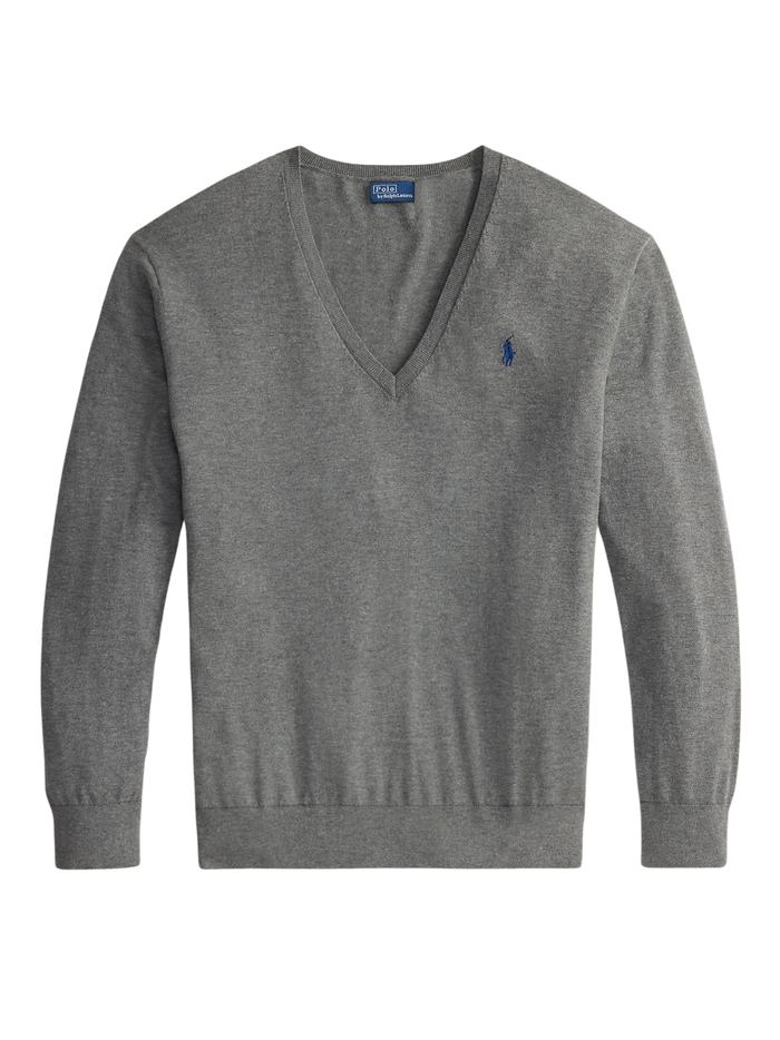 RALPH LAUREN WOMEN Cotton V-neck Sweater Antique Heather