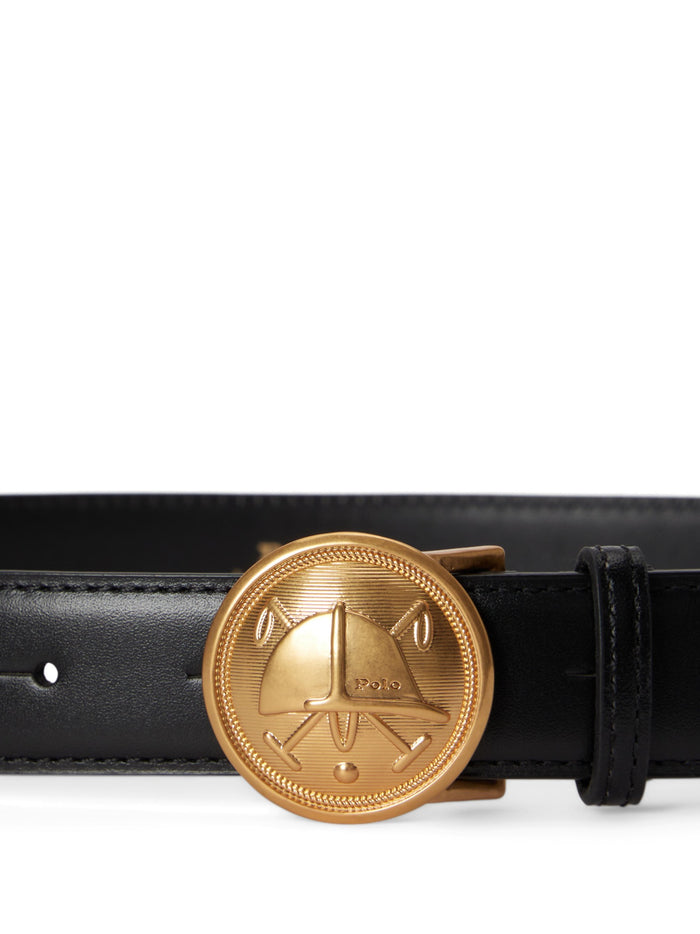 RALPH LAUREN WOMEN Crest Plaque-Buckle Leather Belt Black