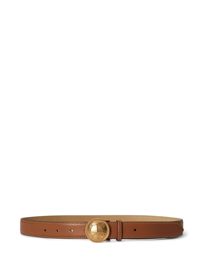 RALPH LAUREN WOMEN Crest Plaque-Buckle Leather Belt Cuoio