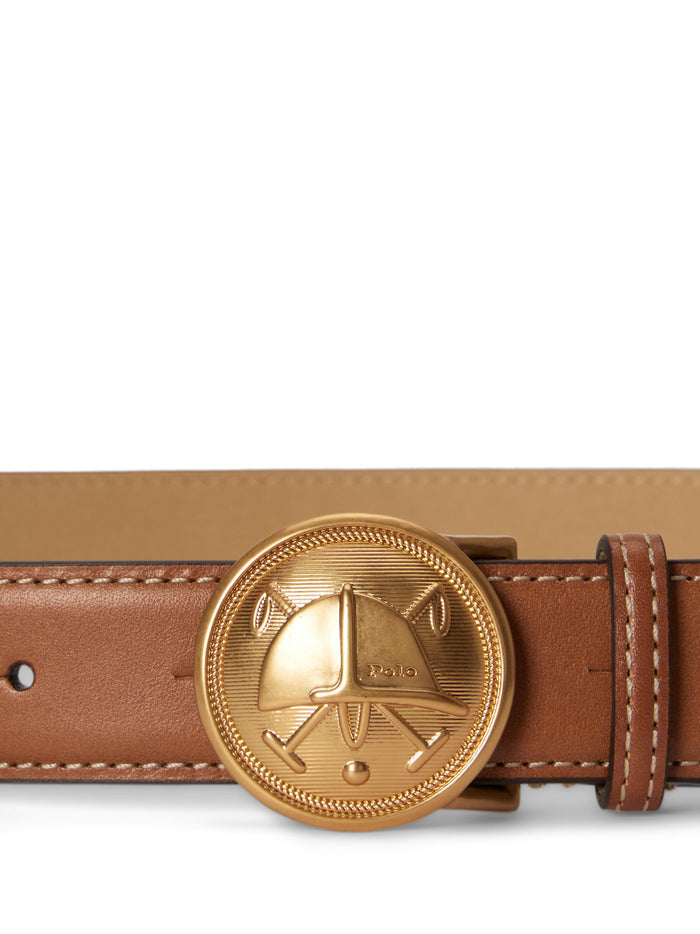 RALPH LAUREN WOMEN Crest Plaque-Buckle Leather Belt Cuoio