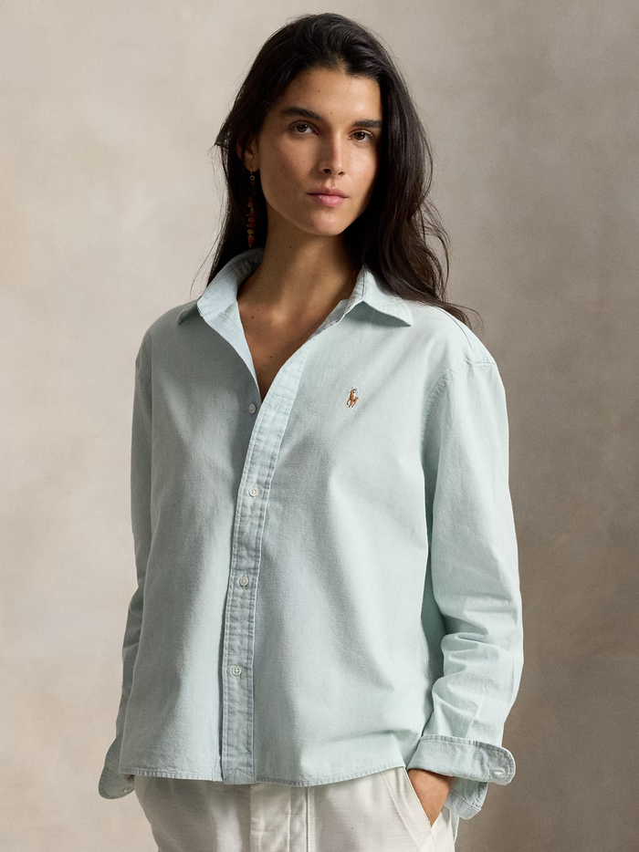 RALPH LAUREN WOMEN Cropped Boxy Chambray Shirt Chambray