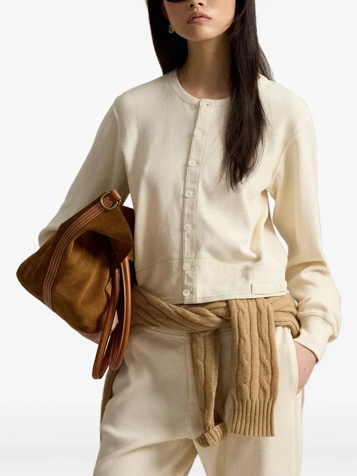 RALPH LAUREN WOMEN Double-Knit Jacquard Cardigan Guide Cream