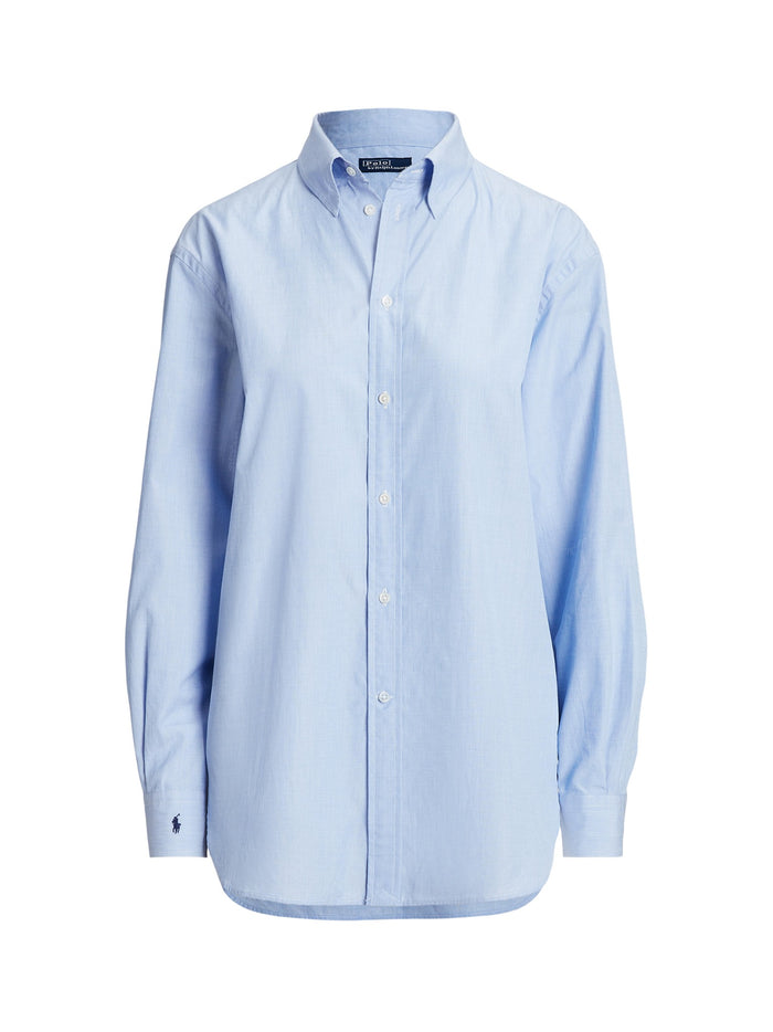 RALPH LAUREN WOMEN End-On-End Oversize Fit Cotton Shirt Classic Medium Blue
