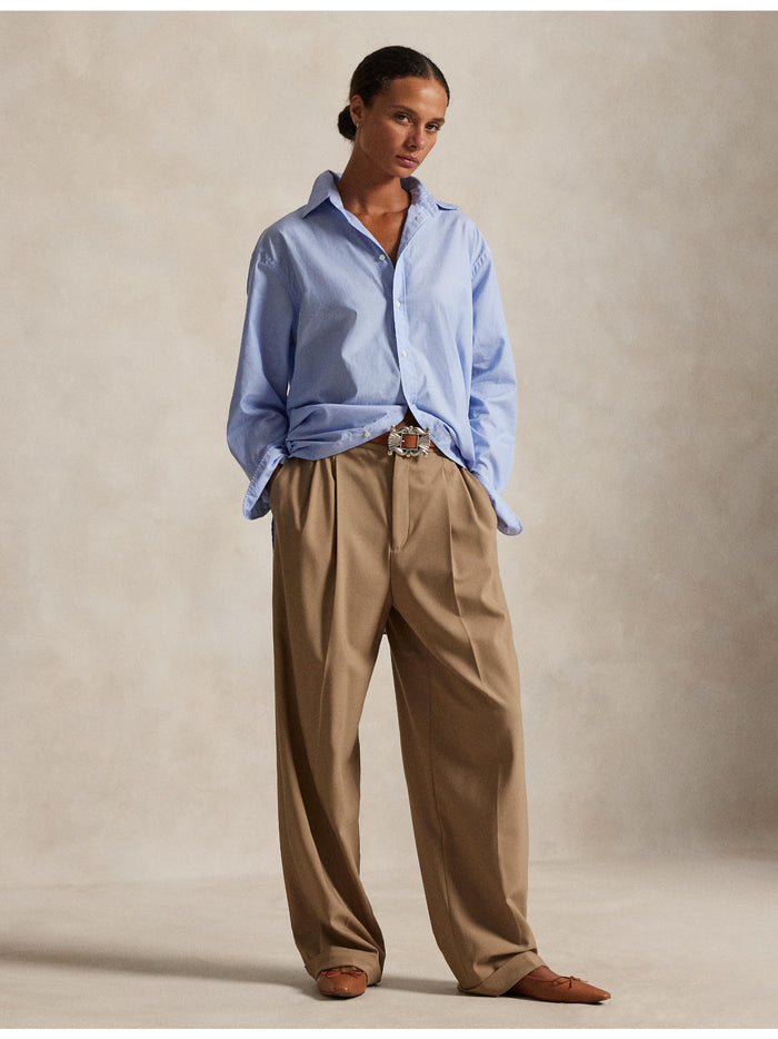 RALPH LAUREN WOMEN End-On-End Oversize Fit Cotton Shirt Classic Medium Blue