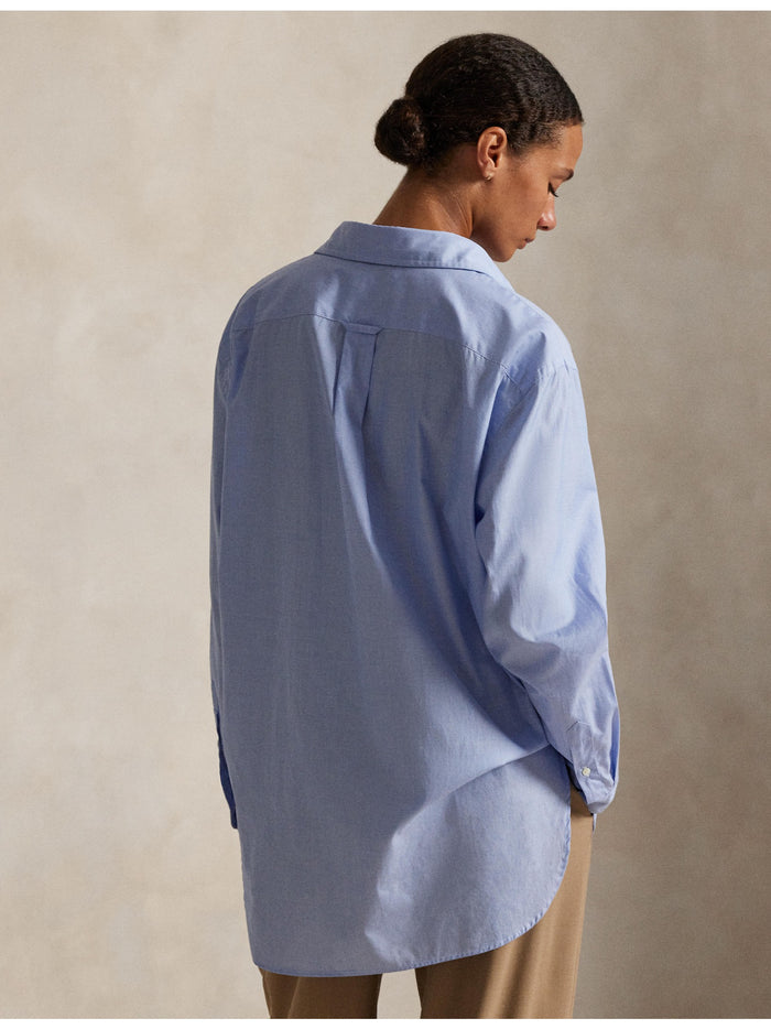 RALPH LAUREN WOMEN End-On-End Oversize Fit Cotton Shirt Classic Medium Blue