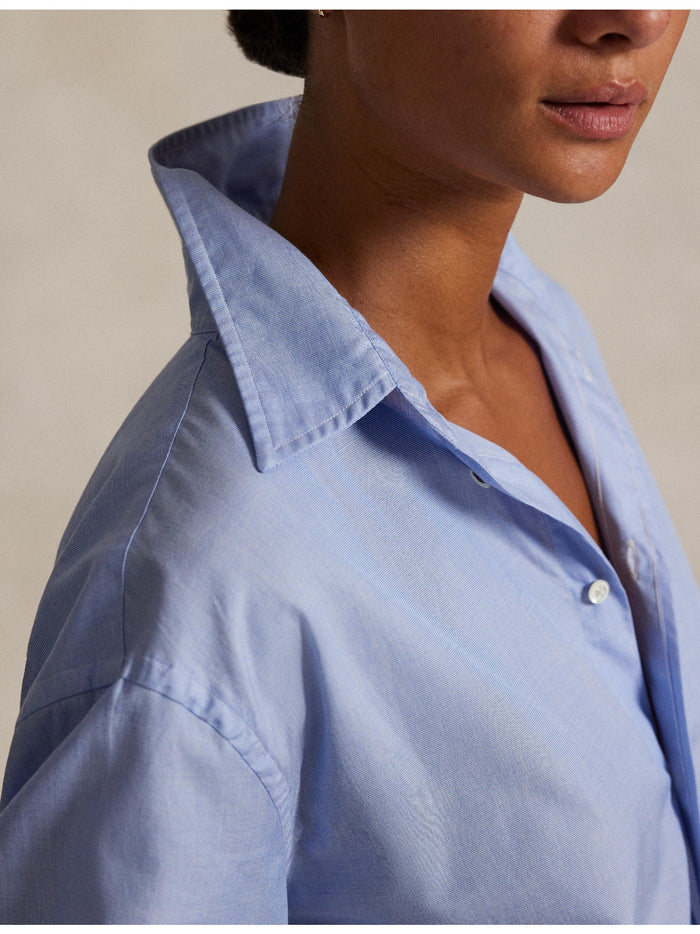RALPH LAUREN WOMEN End-On-End Oversize Fit Cotton Shirt Classic Medium Blue