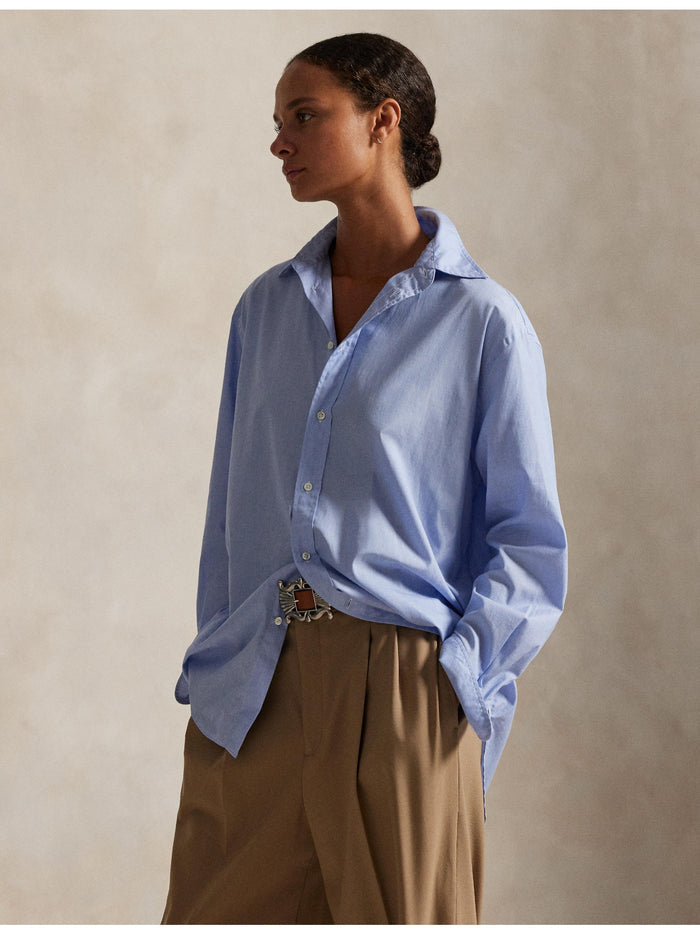 RALPH LAUREN WOMEN End-On-End Oversize Fit Cotton Shirt Classic Medium Blue