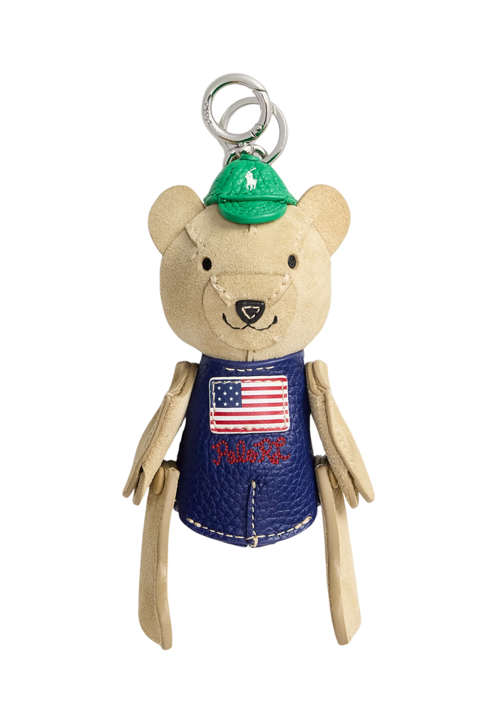 RALPH LAUREN WOMENS Flag Polo Bear Suede-Leather Bag Charm Cashew - MAISONDEFASHION.COM