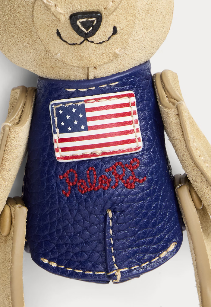 RALPH LAUREN WOMENS Flag Polo Bear Suede-Leather Bag Charm Cashew - MAISONDEFASHION.COM