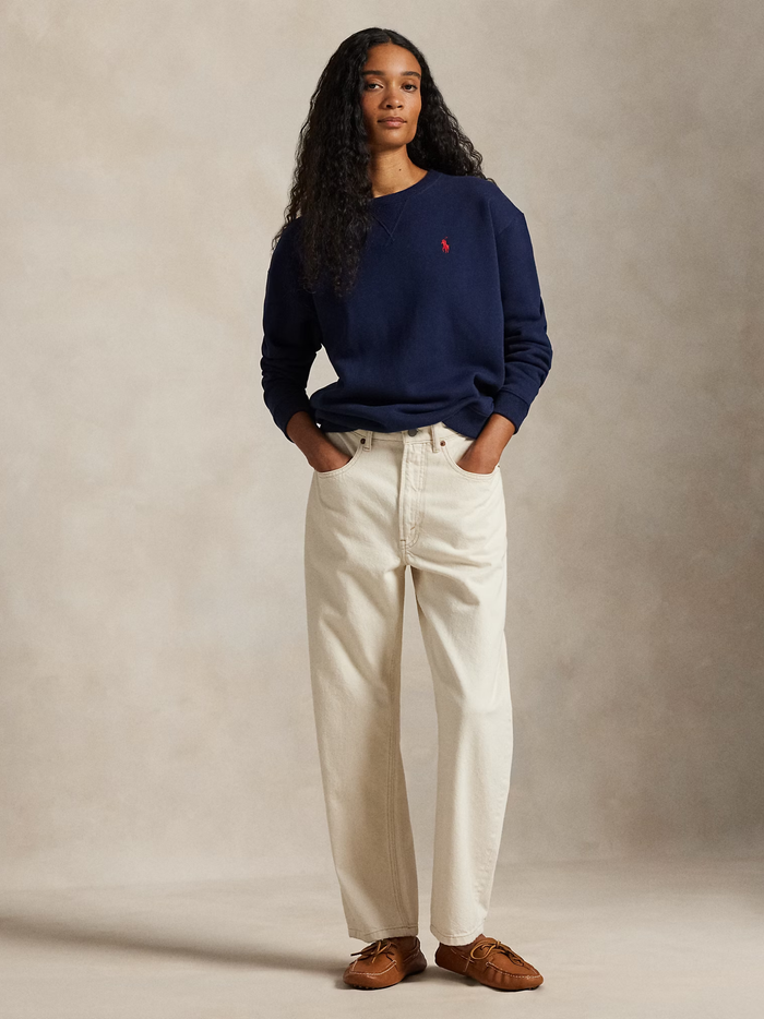 RALPH LAUREN WOMEN Fleece Crewneck Sweatshirt Cruise Navy - MAISONDEFASHION.COM