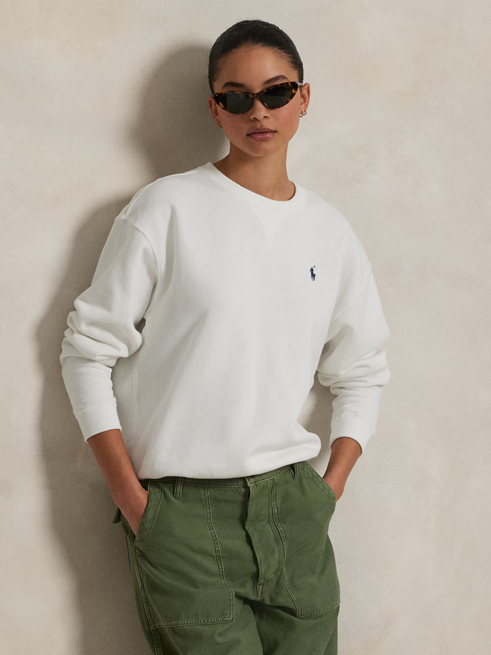 RALPH LAUREN WOMEN Fleece Crewneck Sweatshirt White - MAISONDEFASHION.COM