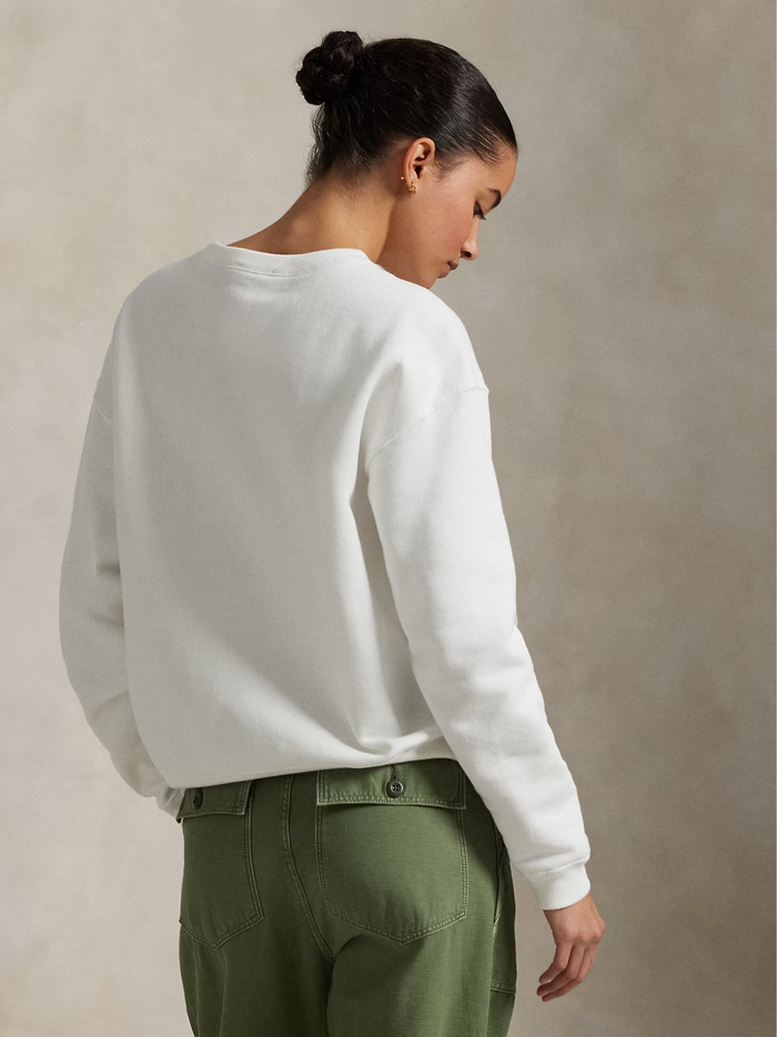 RALPH LAUREN WOMEN Fleece Crewneck Sweatshirt White - MAISONDEFASHION.COM