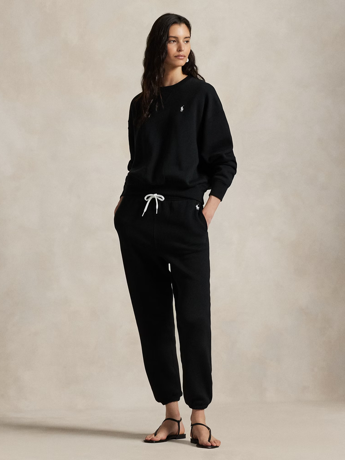 RALPH LAUREN WOMEN Fleece Drawstring Tracksuit Bottoms Polo Black - MAISONDEFASHION.COM