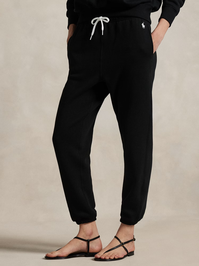 RALPH LAUREN WOMEN Fleece Drawstring Tracksuit Bottoms Polo Black - MAISONDEFASHION.COM