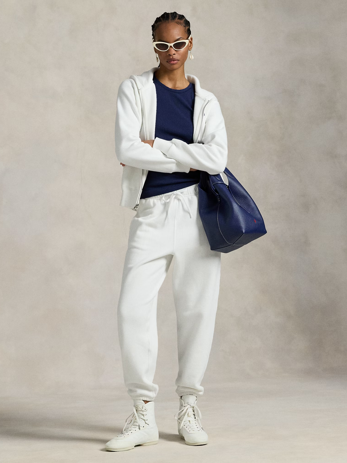 RALPH LAUREN WOMEN Fleece Drawstring Tracksuit Bottoms White - MAISONDEFASHION.COM