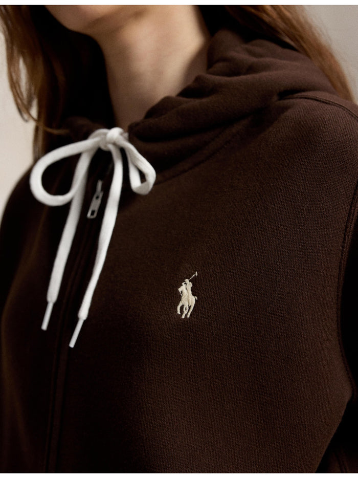 RALPH LAUREN WOMEN Fleece Full-Zip Hoodie Circuit Brown
