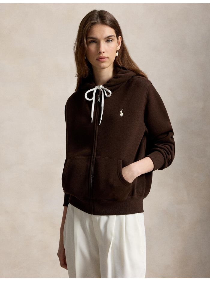 RALPH LAUREN WOMEN Fleece Full-Zip Hoodie Circuit Brown