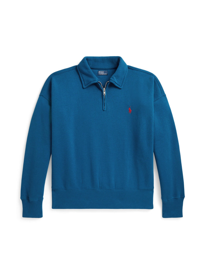 RALPH LAUREN WOMEN Fleece Quarter-Zip Galaxy Blue
