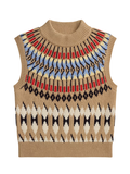 RALPH LAUREN WOMEN Geo-Motif Wool-Cashmere Mockneck Camel Multi