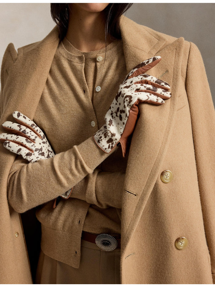 RALPH LAUREN WOMEN Haircalf-Leather Gloves Cognac