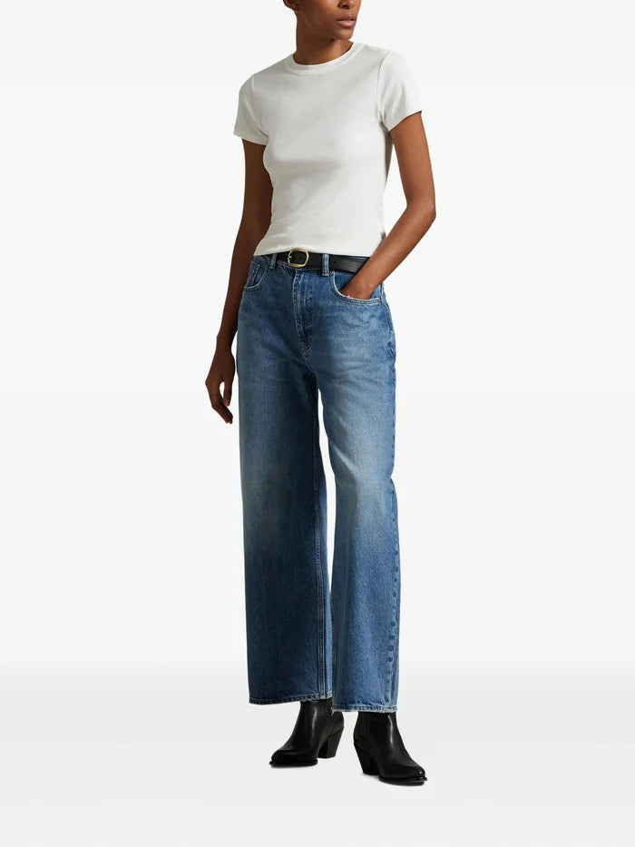 RALPH LAUREN WOMEN High-Waisted Logo Patch Jeans Blue - MAISONDEFASHION.COM