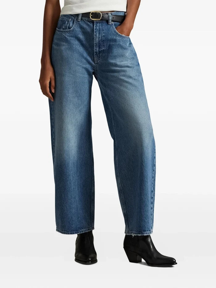 RALPH LAUREN WOMEN High-Waisted Logo Patch Jeans Blue - MAISONDEFASHION.COM