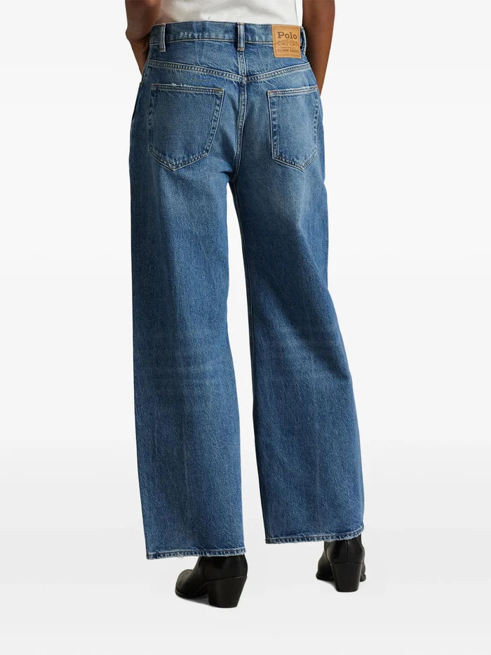RALPH LAUREN WOMEN High-Waisted Logo Patch Jeans Blue - MAISONDEFASHION.COM