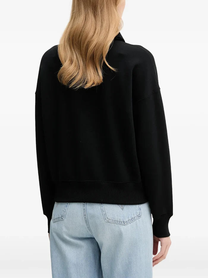 RALPH LAUREN WOMEN Knit Half Zip Sweatshirt Black - MAISONDEFASHION.COM