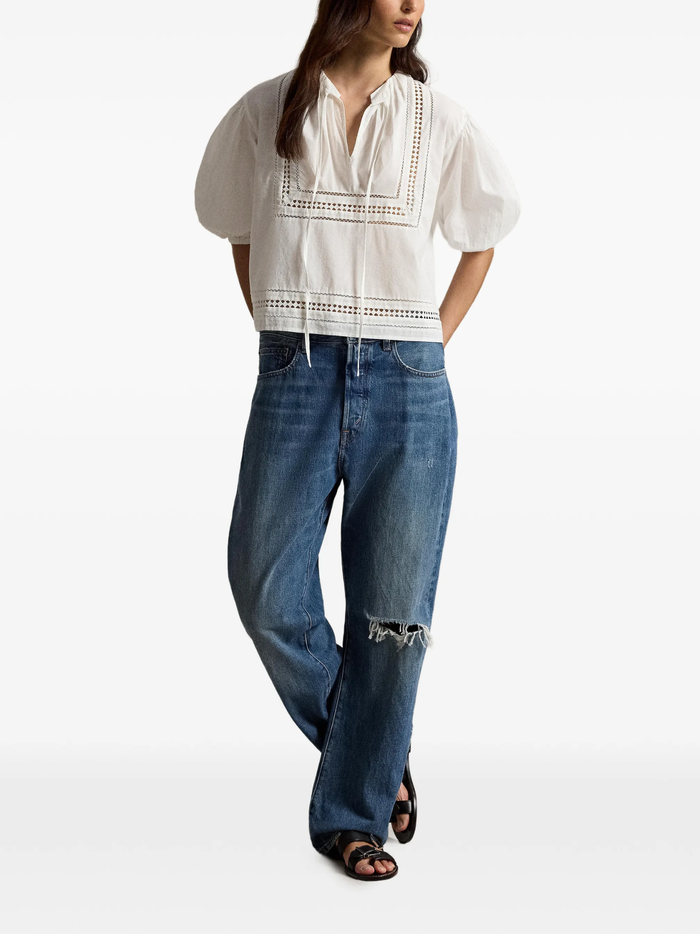 RALPH LAUREN WOMEN Lace-trim Cotton Shirt White