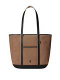 RALPH LAUREN WOMEN Leather-Trim Canvas Medium Shopper Tote Porcelain/Black