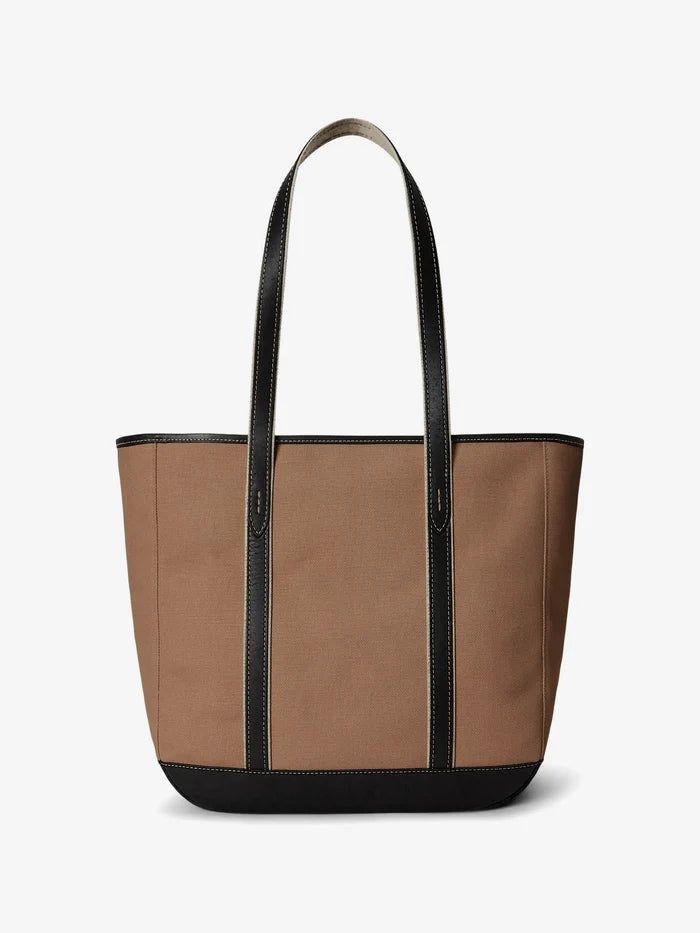 RALPH LAUREN WOMEN Leather-Trim Canvas Medium Shopper Tote Porcelain/Black