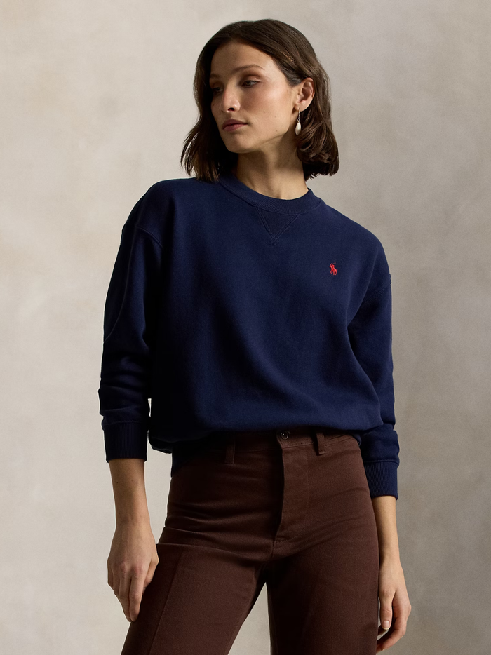 RALPH LAUREN WOMEN Lightweight Fleece Crewneck Cruise Navy