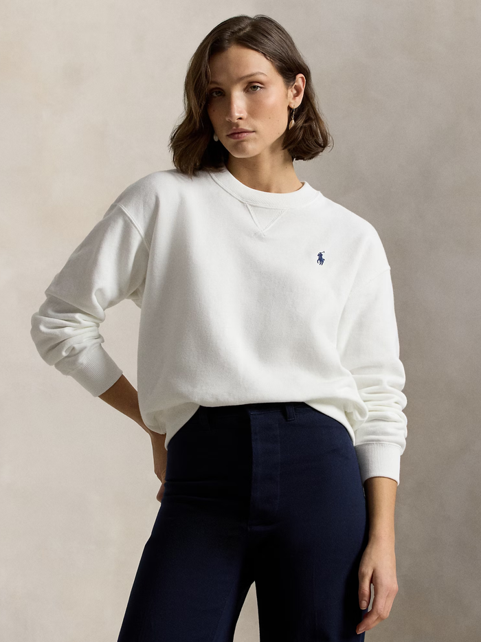 RALPH LAUREN WOMEN Lightweight Fleece Crewneck White