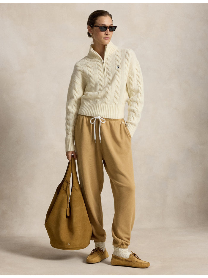 RALPH LAUREN WOMEN Lightweight Fleece Drawstring Sweatpants Classic Camel